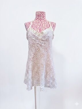 Vintage Cinema Etoile Bridal Lace Babydoll Chemise Nightie w/Pearl Ivory Sz L